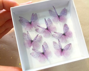 MINIATURE realistic SILK Unicorn wings - Pure Silk Lavender butterfly - 3D double sided purple organza fabric butterfly - butterfly applique