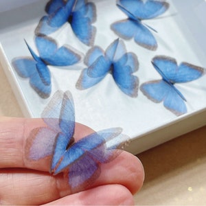 SILK BLUE BUTTERFLY - 3D Light blue morpho butterfly - something blue - bridesmaid gift set - blue Wreaths & Tiaras Uniqdots