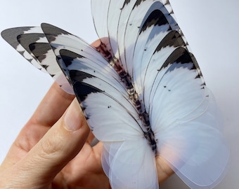 WHITE butterflies - white Unicorn wing - 3D translucent butterfly wall art - black and white butterfly - installation art - black butterfly