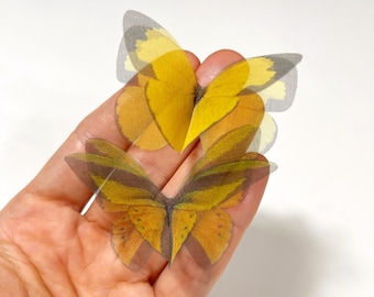 Silk  Yellow brown butterfly - Silk yellow green butterfly hair pins - butterfly for bouquet - bridesmaid hair pins - silk specimens