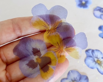 Silk blue pansies for veil wedding - Silk organza flowers - veil with flowers - something blue - brides accessory - uniqdots code SF-BP