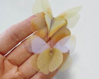 3D Silk organza yellow butterfly - 3D Pale yellow butterfly - light Yellowstone butterfly - bridesmaid hair pins - Natural white butterflies