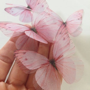 NEW PINK wings - light pink Silk butterflies - 3D fabric butterfly applique - vintage pink butterfly - wall art butterfly - wall decor