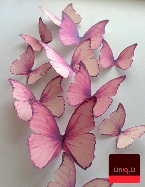 36pcs Butterfly Wall Decals - 3D Butterflies Decor for Wall Sticker Removable Mural Stickers Home Decoration Kids Room Bedroom Decor (Pink Red)
