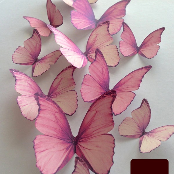 INSTALLATION ombre pink decorative BUTTERFLIES - 3D pastel pink adhesive butterflies - pink shades butterfly wall art decoration