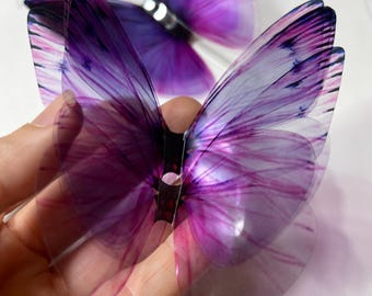3D purple lavender plastic transparent butterflies - butterfly wall art installation - decorative wedding butterflies for bouquet