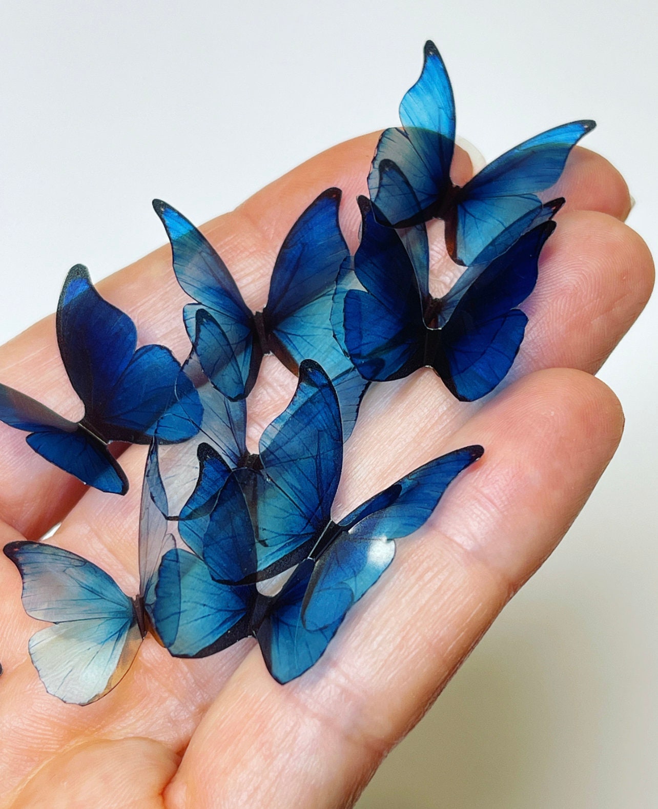 Hosmsua Juego de 50 invitaciones de quinceañera de mariposa azul rey y  sobre de 5.12 x 7.3 pulgadas, corte láser, encaje de flora, invitación de