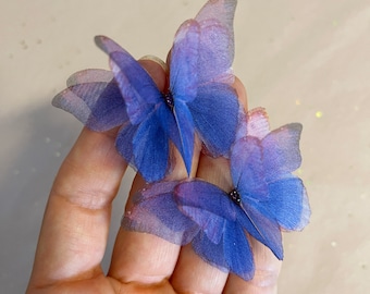 Stardust silk butterflies - blue pin k SILK butterfly - organza butterfly - something blue - brides accessory - silk acesorie - code SB-08BP