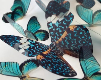 Teal and blue butterfly accents - dark blue green plastic butterfly -  teal decorative butterfly