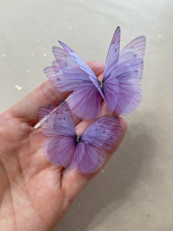 LAVENDER Silk Unicorn Wings Bridal Butterfly for Hair Pins
