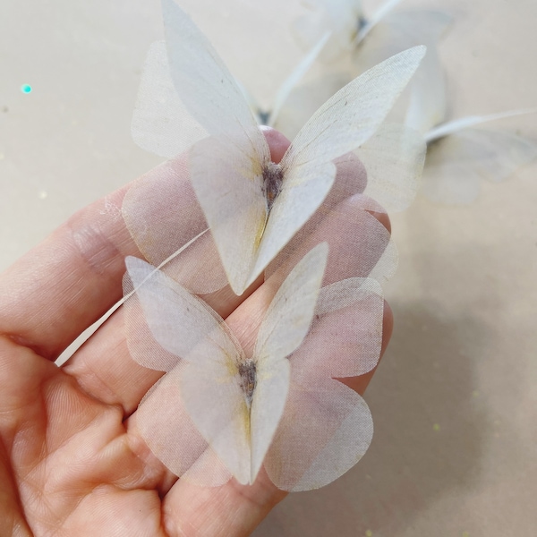 Papillons en organza de soie NATURELLE BLANCHE - épingles à cheveux de mariée - accessoires de mariée - épingles à cheveux de demoiselle d'honneur - uniqdots - papillons en tissu 3D