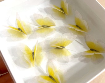 MINIATURE white-yellow silk butterflies - realistic silk white BUTTERFLY - yellow organza butterfly - bridal flower-girls - bride hair pin