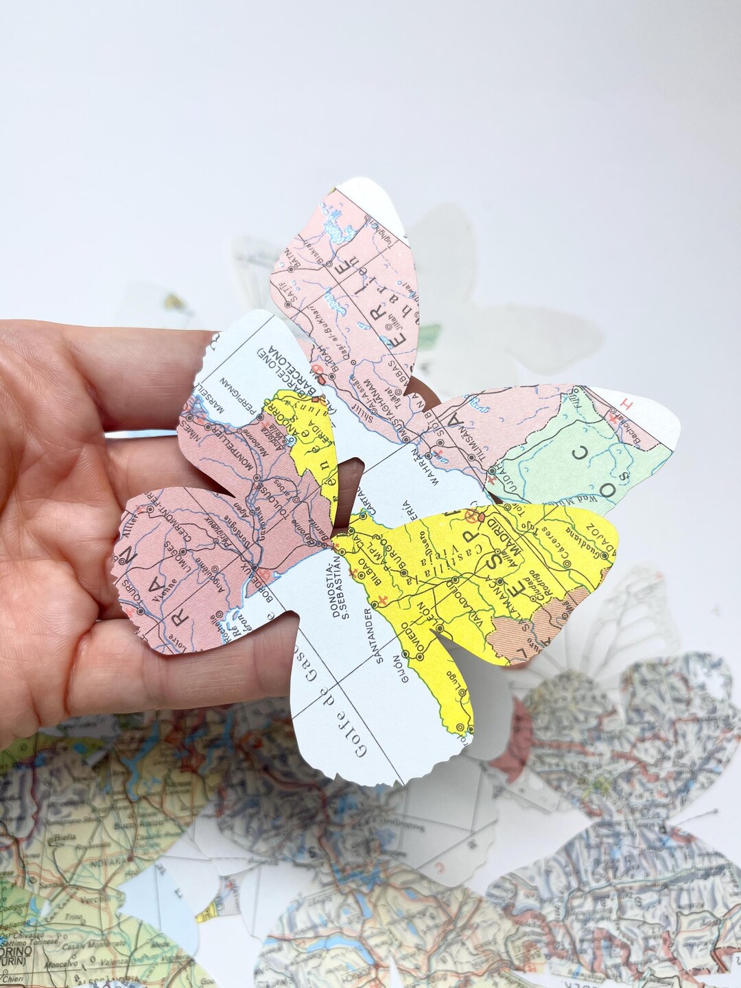 Paper Butterfly Laser-cut With Map Collage Background, Laser-cut ...