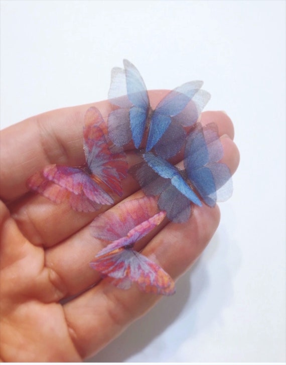 MINIATURE realistic silk Unicorn blue Morpho BUTTERFLY wings - Pure Silk blue morpho butterflies - 3D monarch  fabric butterfly applique
