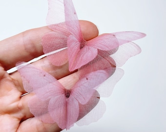 Blush Pastel Pink Silk butterflies - 3D fabric butterfly applique - Blossom pink - pastel butterfly - Hair accessory - Silk organza Jewelry