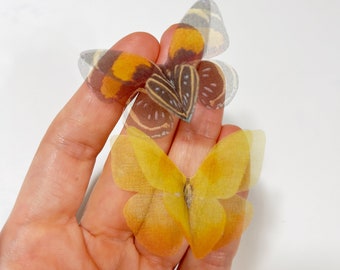 3D Silk  Yellowstone butterfly - Silk yellow butterfly hair pins - Black yellow butterfly - bridesmaid hair pins - silk organza butterflies