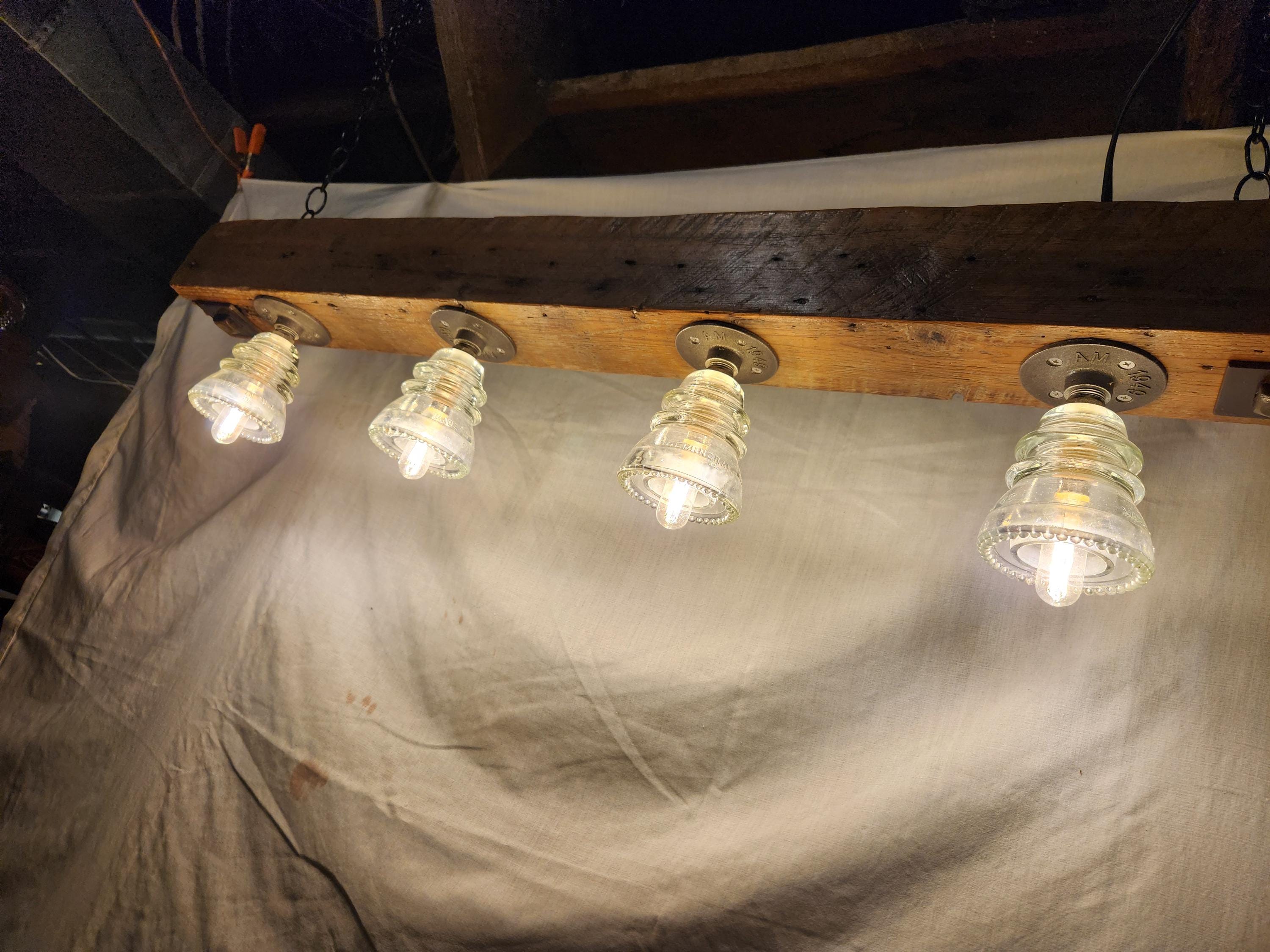 Antique Clear Glass Insulator 4 Light Fixture on Reclaimed Barn Wood ...