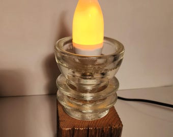 Desk Lamp with Candle-type LED bulb and Rustic Clear Glass Insulator