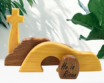 Wooden Empty Tomb Resurrection Scene, Christian Easter Decor.