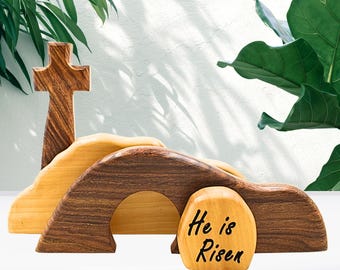 Wooden Empty Tomb Resurrection Scene, Christian Easter Decor.