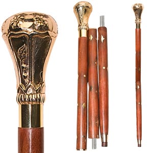 Bastón de madera con mango de latón para hombres y mujeres, bastón de madera plegable hecho a mano, elegante bastón de apoyo para caminar.