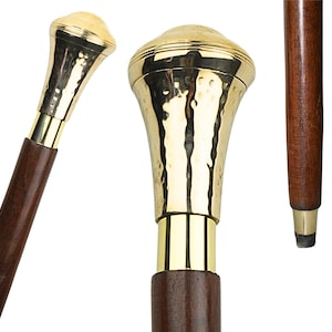 Bastón de madera y mango de latón para hombres y mujeres: bastón de madera maciza hecho a mano para personas mayores, elegante bastón para caminar.
