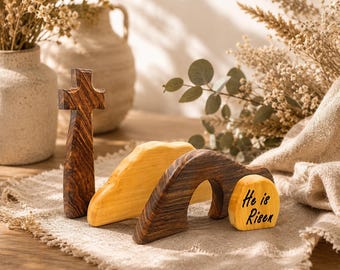 Wooden Empty Tomb Resurrection Scene, Christian Easter Decor.