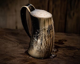 Viking Tankard Drinking Horn Mug – Medieval Beer Stein with Rustic Nordic Design
