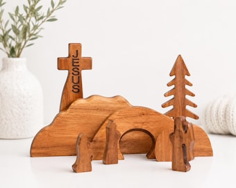 Wooden Empty Tomb Resurrection Scene, Christian Easter Decor.