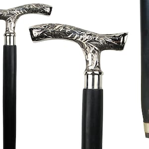 Wooden Walking Cane with Black & Silver Brass Handle – Handcrafted Walking Stick for Men, Women, Stylish Mobility Aid for Seniors