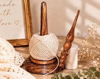 Handcrafted Wooden Yarn Holder, Tangle-Free Knitting & Crochet.