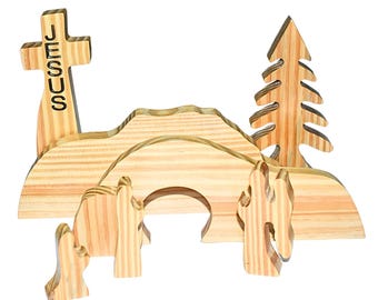 Wooden Empty Tomb Resurrection Scene, Christian Easter Decor.