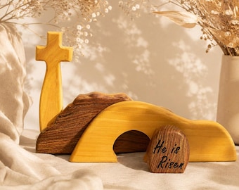 Wooden Empty Tomb Resurrection Scene, Christian Easter Decor.
