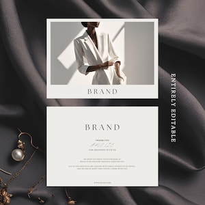 Luxus Moderne Minimal Mode Schmuck Lifestyle Marke Edel Kleine Unternehmen Danke doppelseitige Karte | Bearbeitbare druckbare Canva-Vorlage