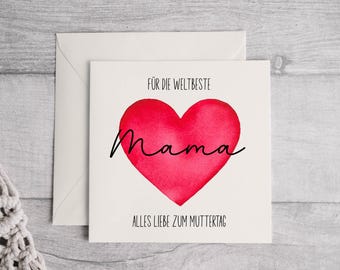Mother's Day card with heart, Mother's Day card – greeting card for mom – card for mom, Mother's Day gift