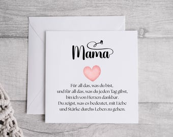 Birthday card for Mom with a heart and loving message – greeting card for Mom's birthday or Mother's Day – gift card for Mom