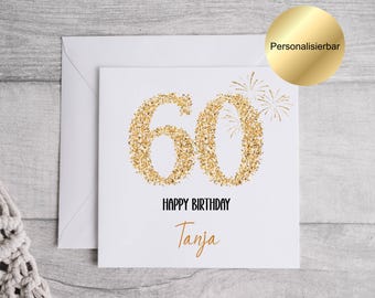 Tarjeta de cumpleaños número 60 personalizada con sobre, tarjeta con mensaje personalizado en el interior, se puede enviar directamente al destinatario, tarjeta de felicitación