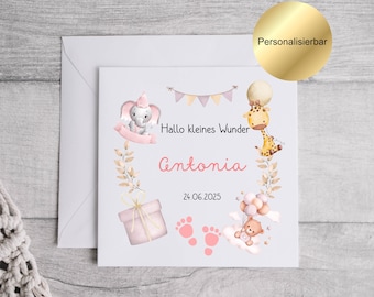 Tarjeta de felicitación por el nacimiento, anuncio de nacimiento personalizado para una niña, tarjeta de bebé con nombre y fecha, tarjeta de nacimiento personalizada, tarjeta plegable