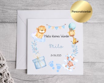 Tarjeta de felicitación por el nacimiento, anuncio de nacimiento personalizado para un niño, tarjeta de bebé con nombre y fecha, tarjeta de nacimiento personalizada, tarjeta plegable