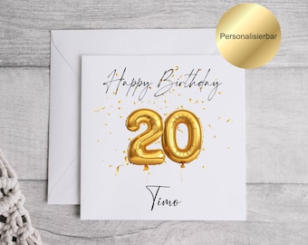 Personalized 20th birthday card | 20th birthday greeting card | Birthday card with name & envelope