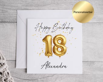 Tarjeta de cumpleaños número 18 personalizada | Tarjeta de felicitación de cumpleaños número 18 | Tarjeta de cumpleaños con nombre y sobre