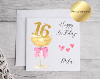 Personalized 16th birthday card with name | 16th birthday card | Greeting card for 16-year-olds | Gift for teenagers