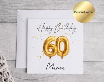 Tarjeta de cumpleaños número 60 personalizada con sobre, tarjeta con mensaje personalizado en el interior, se puede enviar directamente al destinatario, tarjeta de felicitación