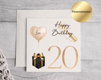 Tarjeta personalizada para 20 cumpleaños | Tarjeta de felicitación para 20 cumpleaños | Tarjeta de cumpleaños con nombre y sobre