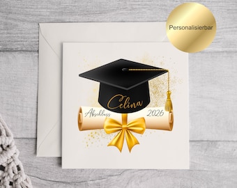 Tarjeta de graduación personalizada con nombre – Felicitaciones por tu graduación – Tarjeta de diploma de bachillerato, regalo para graduados de 2026, color oro y negro