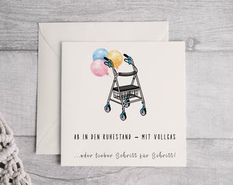 Tarjeta de jubilación divertida con un andador – Tarjeta de despedida a la jubilación – Tarjeta de felicitación de jubilación ingeniosa – Idea de regalo de despedida para un compañero que se jubila