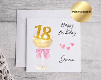 Tarjeta de cumpleaños número 18 personalizada | Tarjeta de felicitación de cumpleaños número 18 | Tarjeta de cumpleaños con nombre y sobre