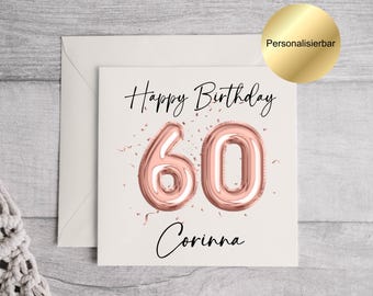 Tarjeta de cumpleaños número 60 personalizada con sobre, tarjeta con mensaje personalizado en el interior, se puede enviar directamente al destinatario, tarjeta de felicitación