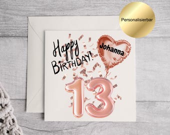 Tarjeta personalizada de 13.º cumpleaños | Tarjeta de felicitación para jóvenes de 13 años | Tarjeta de felicitación para adolescentes