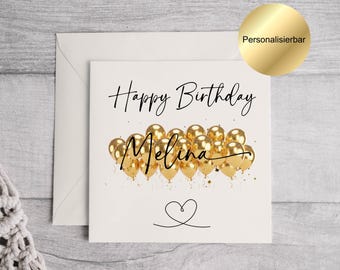 Tarjeta de cumpleaños personalizada con nombre – Tarjeta de feliz cumpleaños – Tarjeta de regalo individual – Tarjeta de cumpleaños con globos